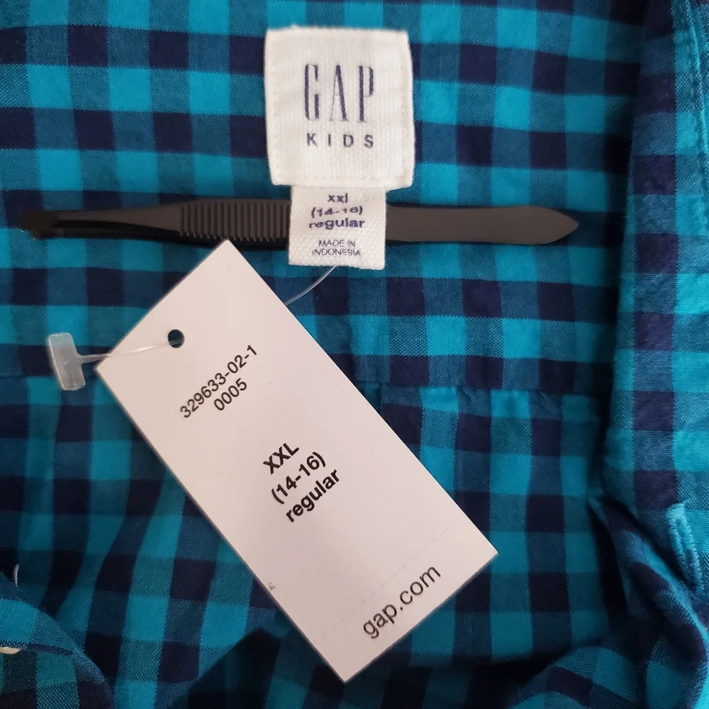 ♧ Gap Kids Plaid Long Sleeved Button Up Shirt Size XXL (14-16Youth) Blue